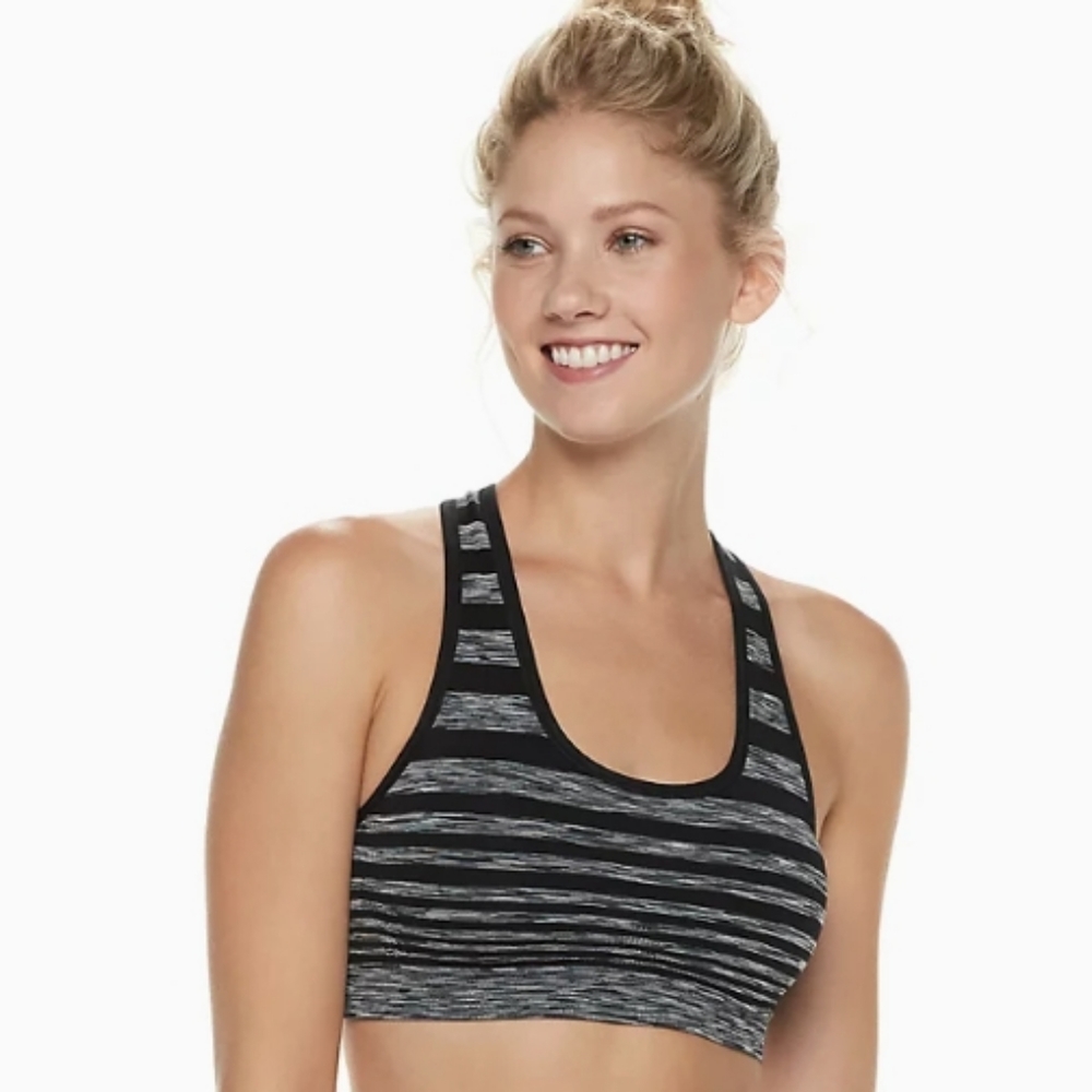 NWT* SPACEDYE GREY BLACK, TEK GEAR SPORTS BRA XXL